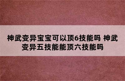 神武变异宝宝可以顶6技能吗 神武变异五技能能顶六技能吗